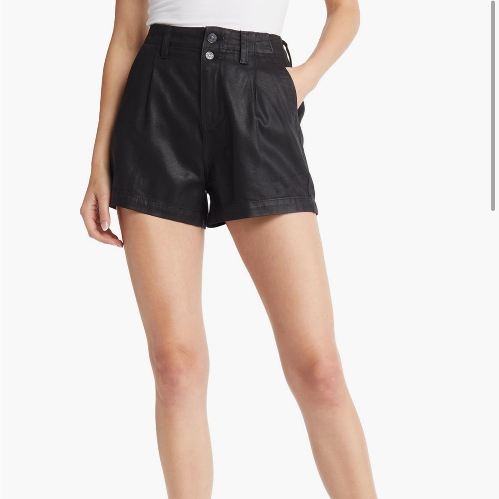 PAIGE Pleated Mayslie Short High Rise Black Midnight Oil Coating